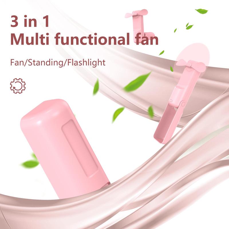Portable Handheld Fan, USB Rechargeable Fan with Light, Foldable 3-speed Wind Fan for Outdoor Camping Home Office 2