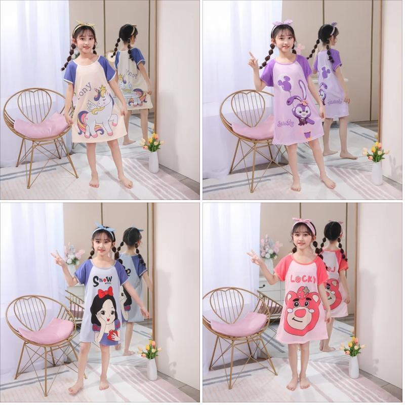 Skin-friendly Children Short Sleeve nightclothes Girls Polyester Round-Neck pyjamas for 12 - 13 years 0