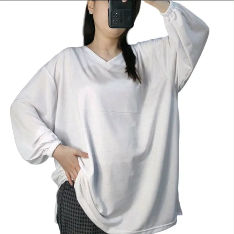 FL / Lengan Panjang Karet Atasan Vneck Center Ld 130-140 cm / Atasan Vneck Center Lengan Panjang Karet Vneck Center Hijab Friendly Wanita Polos 7