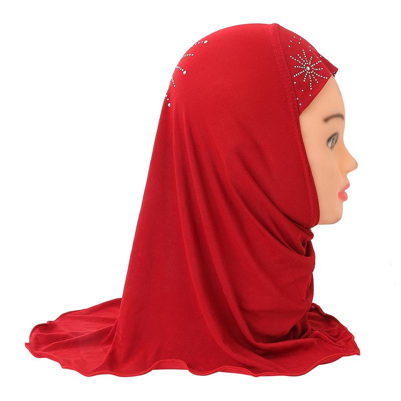 2-7 Years Old Girl Crystal Hemp Sun Diamond Tam-O'-Shanter| Detachable Gauze Cap + Three-Piece Design| Kindergarten Daily Wear and Match| Eid Trendy Child Essential selendang  bahu sulam  shawl sahara  shawl selendang 2