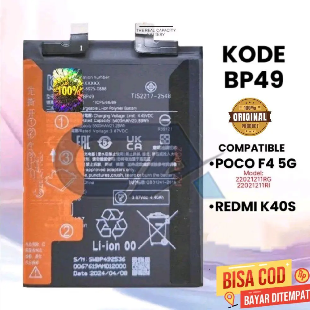 Battery BP49 Compatible for Xiaomi Poco F4 5G / Redmi K40S batere batrai Baterai batre