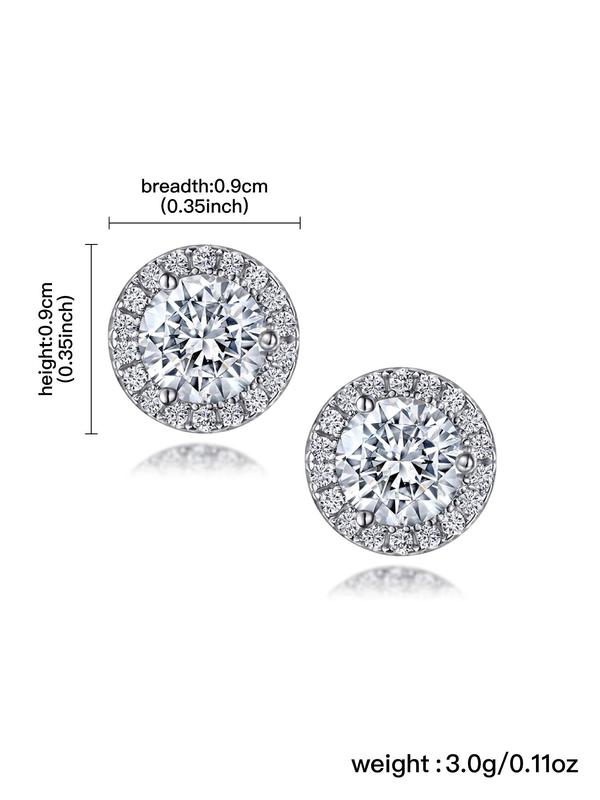 925 Sterling Silver Round Shaped Zirconia Decorated Earrings, Fashionable Jewelry for Women & Girls, Trendy All-match & Exquisite Jewelry for Birthday Gift 1