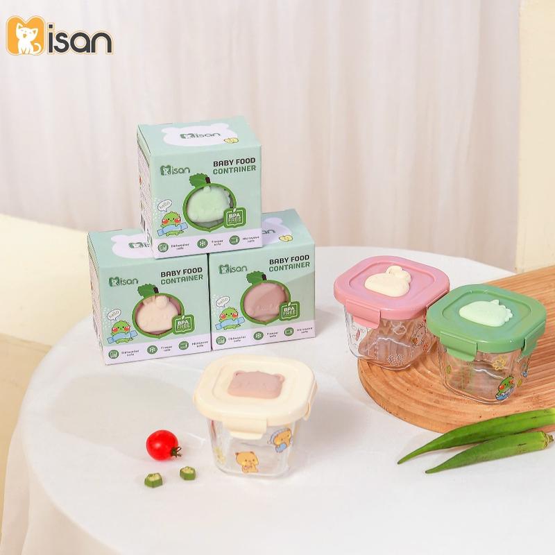( Deal mua kem với sản phẩm khác)Hộp trữ đông thủy tinh Misan nắp đậy nhựa chống rò rỉ thức ăn cho bé, Hộp trữ đông  đồ ăn dặm cho bé có vạch chia ml  Đựng Sữa Bột