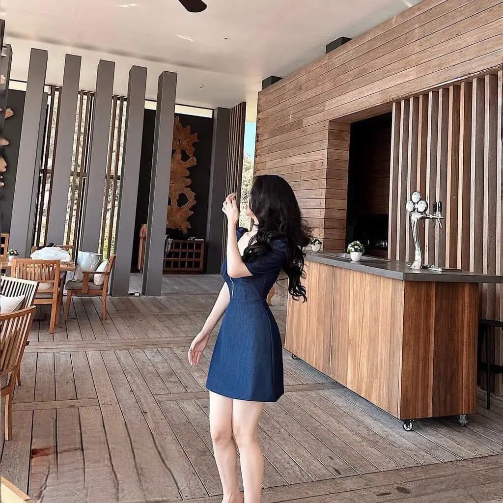 VÁy jean tay bồng có khoá kéo trước TS16