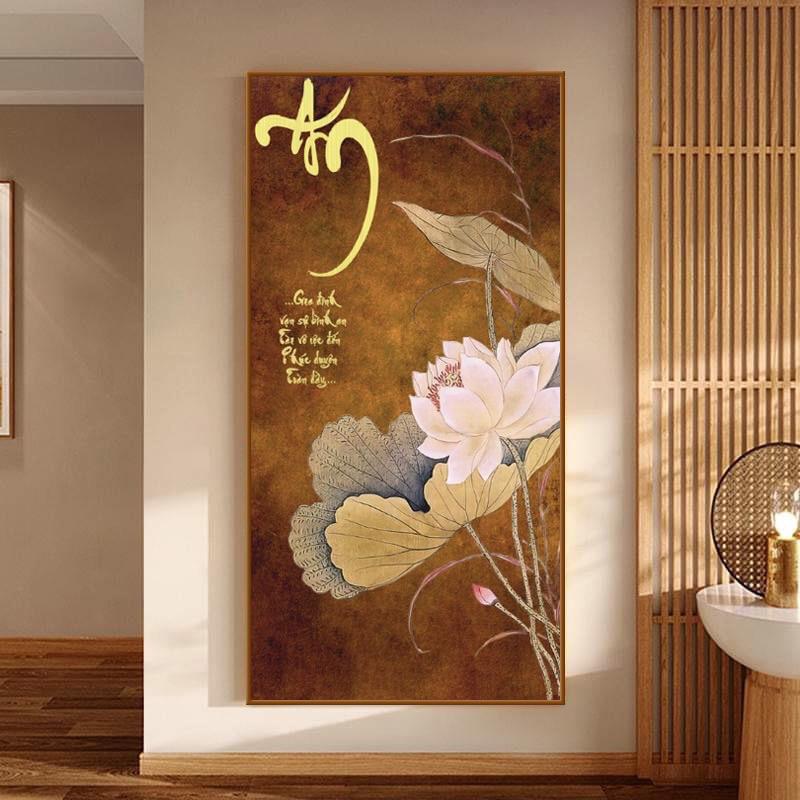 Tranh Tráng gương Nền Hoa Sen Cổ Chữ Đức Phúc Tâm An ý nghĩa tài lộc may mắn có sẵn khung đầy đủ phụ kiện 