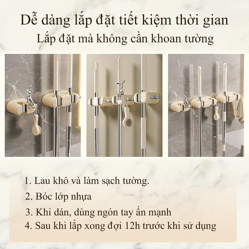 Giá Treo Chổi Và Cây Lau Nhà, Treo Tường, Có Móc Siêu Chắc Chắn, Chất Lượng Cao, Đa Năng, Móc Treo Tường 6