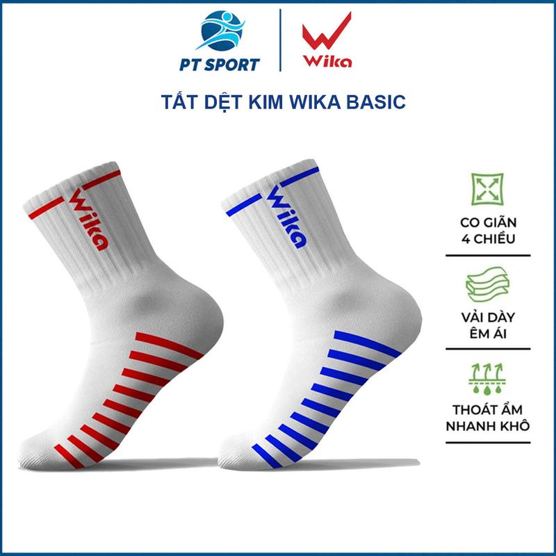 Tất Vớ Thể Thao WIKA Basic Kẻ | Mầu Xanh Đỏ Chất Liệu Dệt Kim Dày Dặn Co Giãn Thoáng Khí Giành Cho Đá Bóng Bóng Chuyền Cầu Lông Chạy Bộ Sport Nam