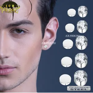 ICH Anting Magnet Mata Putih/ Anting Magnet Permata Silver Titanium Aksesoris Earrings