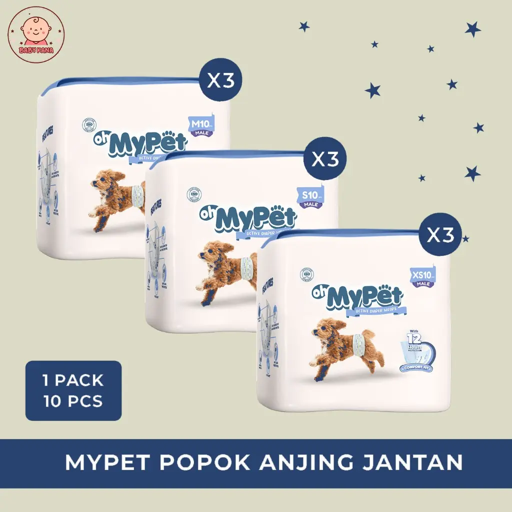 [PAKET 3 BALL] OhMyPet Male Diapers - Popok Anjing Jantan 1 Pack Isi 10 Pcs/ Dog Diapers / Size XS S M