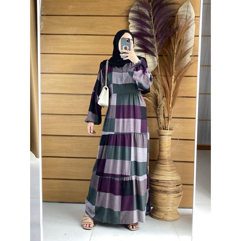 Gamis rayon motif cantik Dress rayon motif bunga Gamis rayon kekinian Dress busui kekinian Gamis rayon busui 3