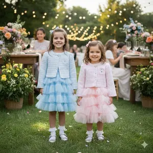 (USIA 3/4,5,6,7-8TH) DKBDF-DRESS 2IN1 TWEED FROZEN BIRU PINK UMPAK GLITTER