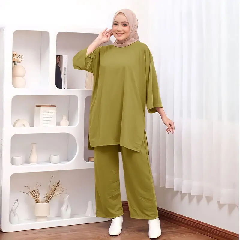 2UK ONESET POLOS JUMBO CELANA ATASAN OVERSIZE BASIC RATA baju karet wanita  setelan  kaos Melar Muslim 5