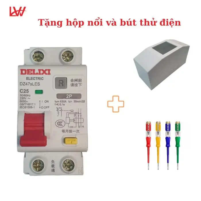 CB chống giật , dòng rò , quá tải - RCBO Delixi C25 - Tải 25A Chống ngắn mạch. Thiết bị an toàn RCBO