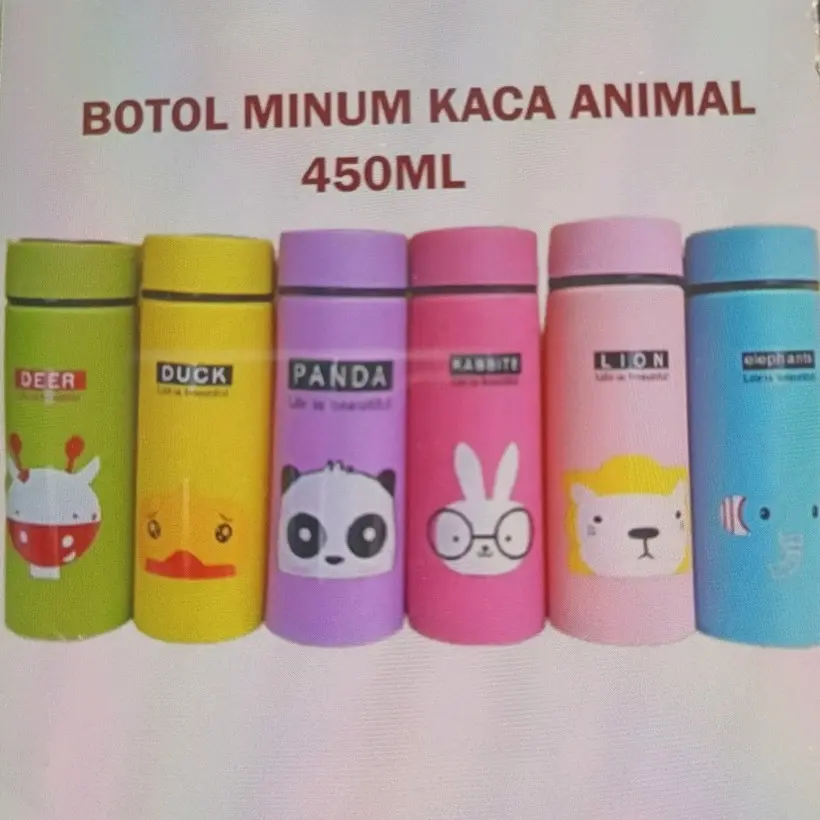 botol minum kaca animal 450ml