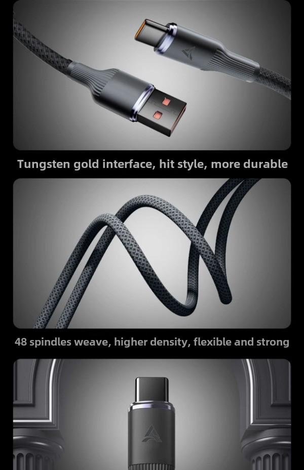 Product Introduction of Extended 3m 6A super fast charging 120W data cable Flash charging braided Compatible with Honor/Huawei/nfinix/Oppo/Oneplu/Realme/Redmi/Samsung, USB to Type-C charging cable Cross border 3