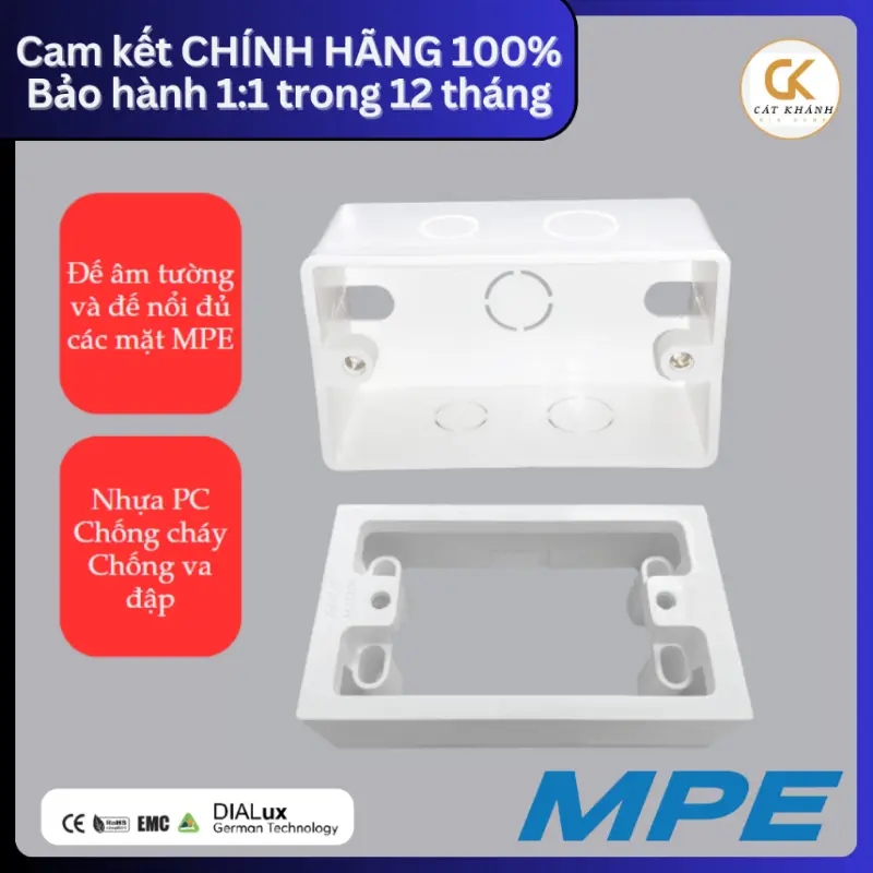 Đế ổ cắm, công tắc âm tường, nắp che đế âm tường, đế nổi đơn đôi, hộp cầu dao, hộp cho MCB chống thấm hiệu quả MPE