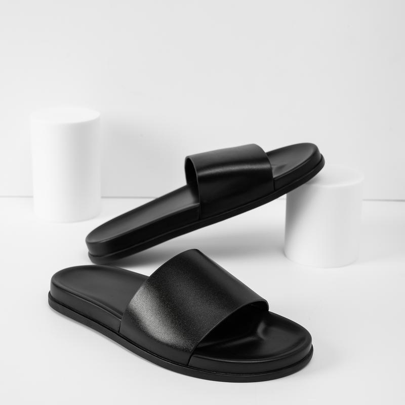 Dép da nam quai ngang da bò màu đen da tấm đế 2 lớp cao cấp DéP Slipper 3
