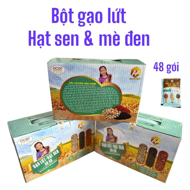 bột gạo lứt hạt sen mè đen ( 3 hộp 1200 gam / 48 gói ) Lượng đường thấp Hữu cơ Tự nhiên Chua Snack Ăn Vặt