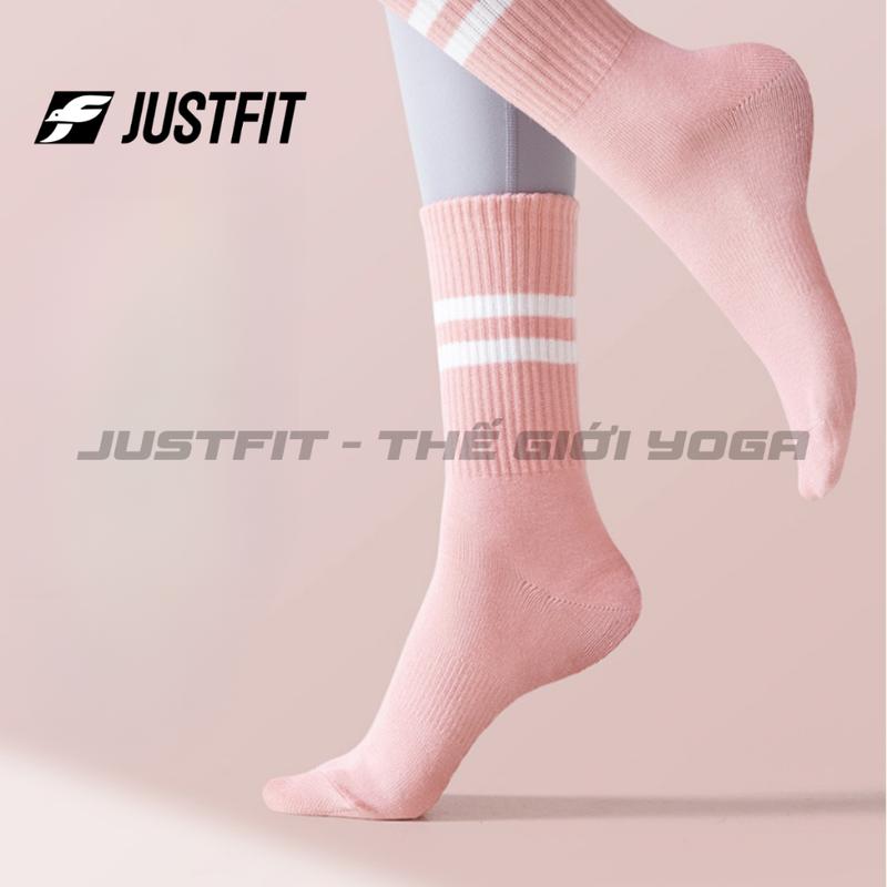 JUSTFIT Tất Yoga Gym Pilates Cổ Cao Chống Trơn Trượt Chất Liệu Cotton Thoáng Khí Sport