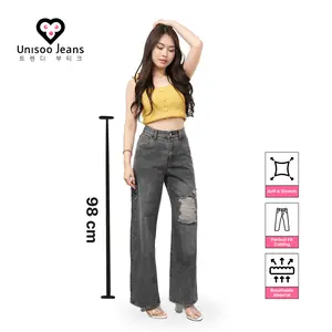 UNISOO JEANS - CK8006 Highwaist Baggy Ripped Jeans | Celana Ripped Jeans Wanita | Celana Jeans Highwaist | Celana Jeans Kulot | Jeans Wanita Highwaist | Loose Jeans