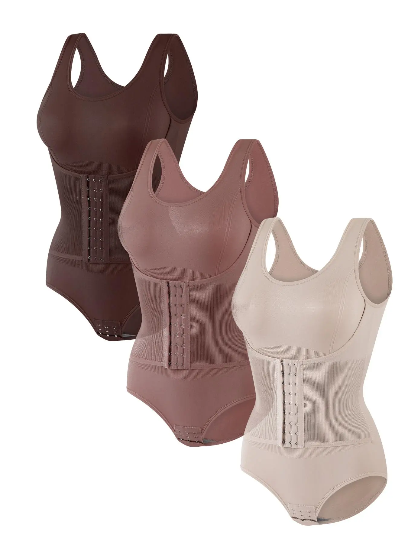 Women's Solid Color Hook & Eye Front Shapewear Bodysuit, Tummy Control Butt Lifting Shaper, High Stretch Shapewear for Daily Wear