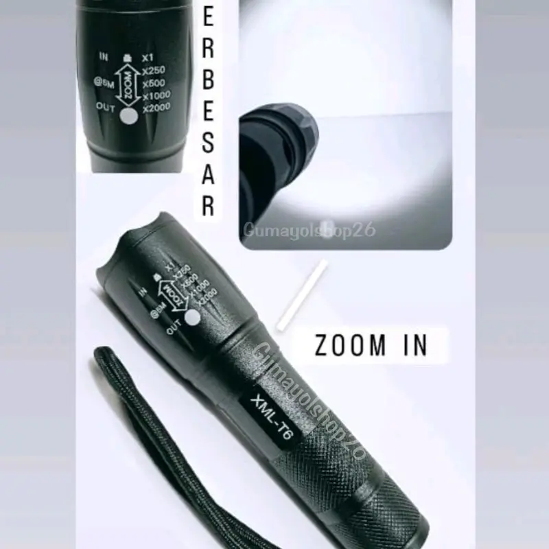 Promo Senter LED Fullset 8000Lumens XML-T6 Super Terang / Senter Camping / Senter Cas Jarak Jauh Wajib Punya Baterai Charger 7