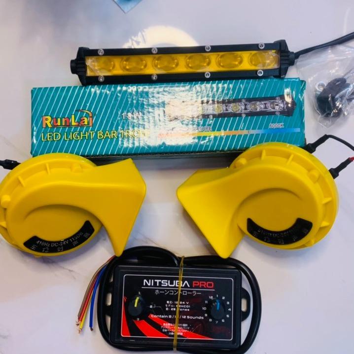 COMBO Kèn còi + Nhại + Led bar cho dân chơi xe máy, ô tô