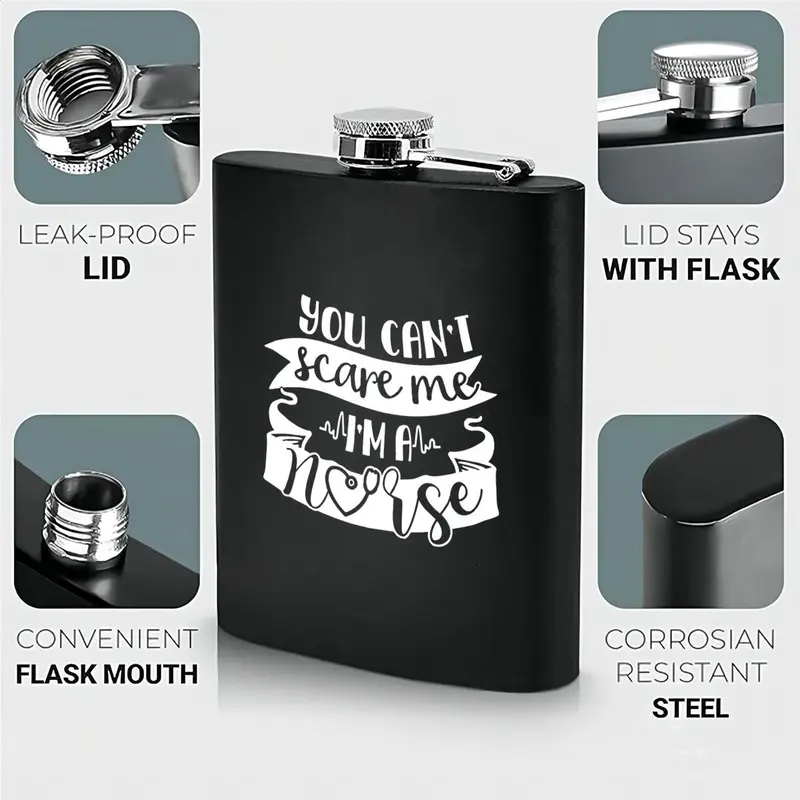 Stainless Steel Hip Flask, 1 Count Letter Pattern Portable Hip Flask with Lid, Drinking Supplies for Home Office Outdoor Camping 4