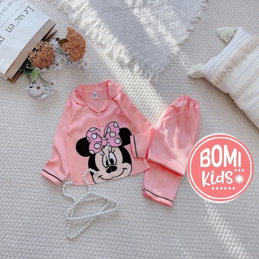 [15kg - 40kg] Đồ Bộ Bé Gái Mặc Nhà dài tay cao cấp Pijama Lụa Cao Cấp Cho Bé_BM01