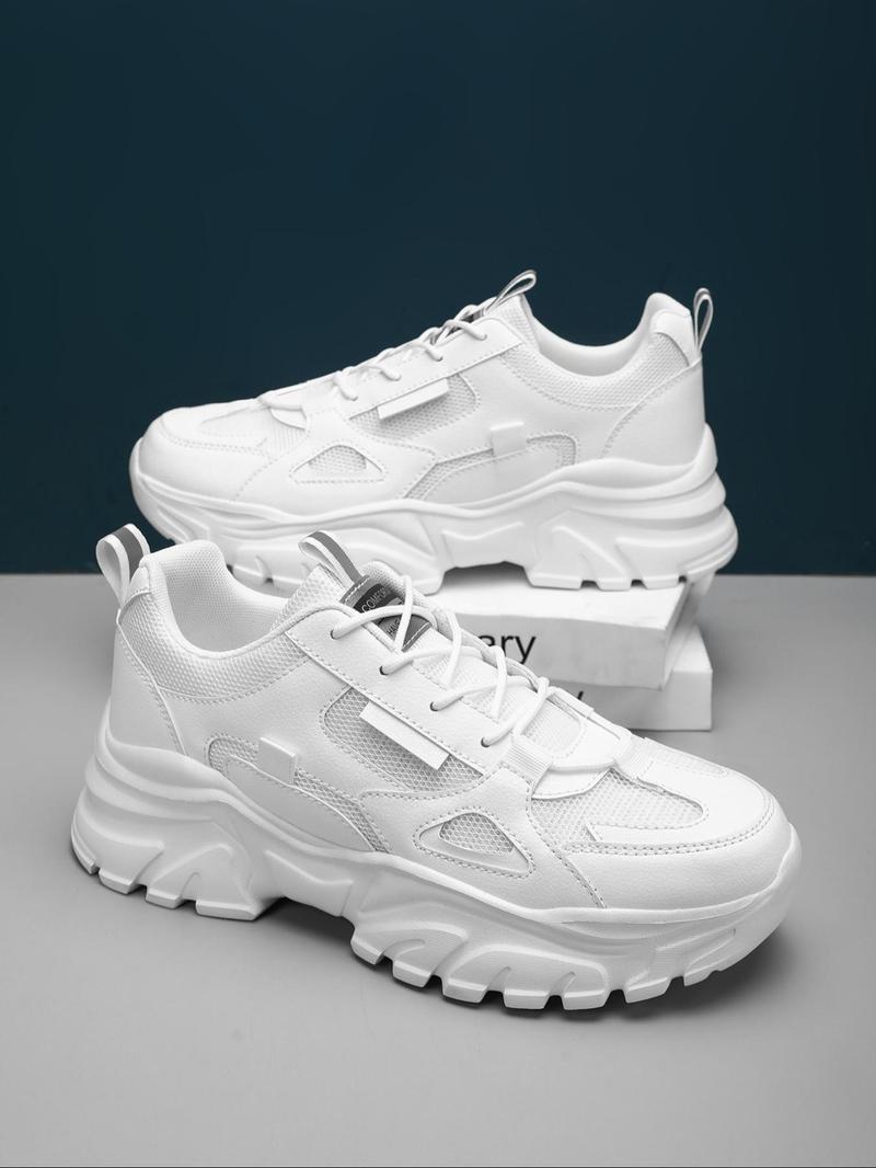 Product Introduction of Men's Fashionable Lace Up Contrast Mesh Sneakers, Casual Comfortable Breathable Sports Running Shoes, Male All-match Round Toe Chunky Sneakers for Daily Life 6