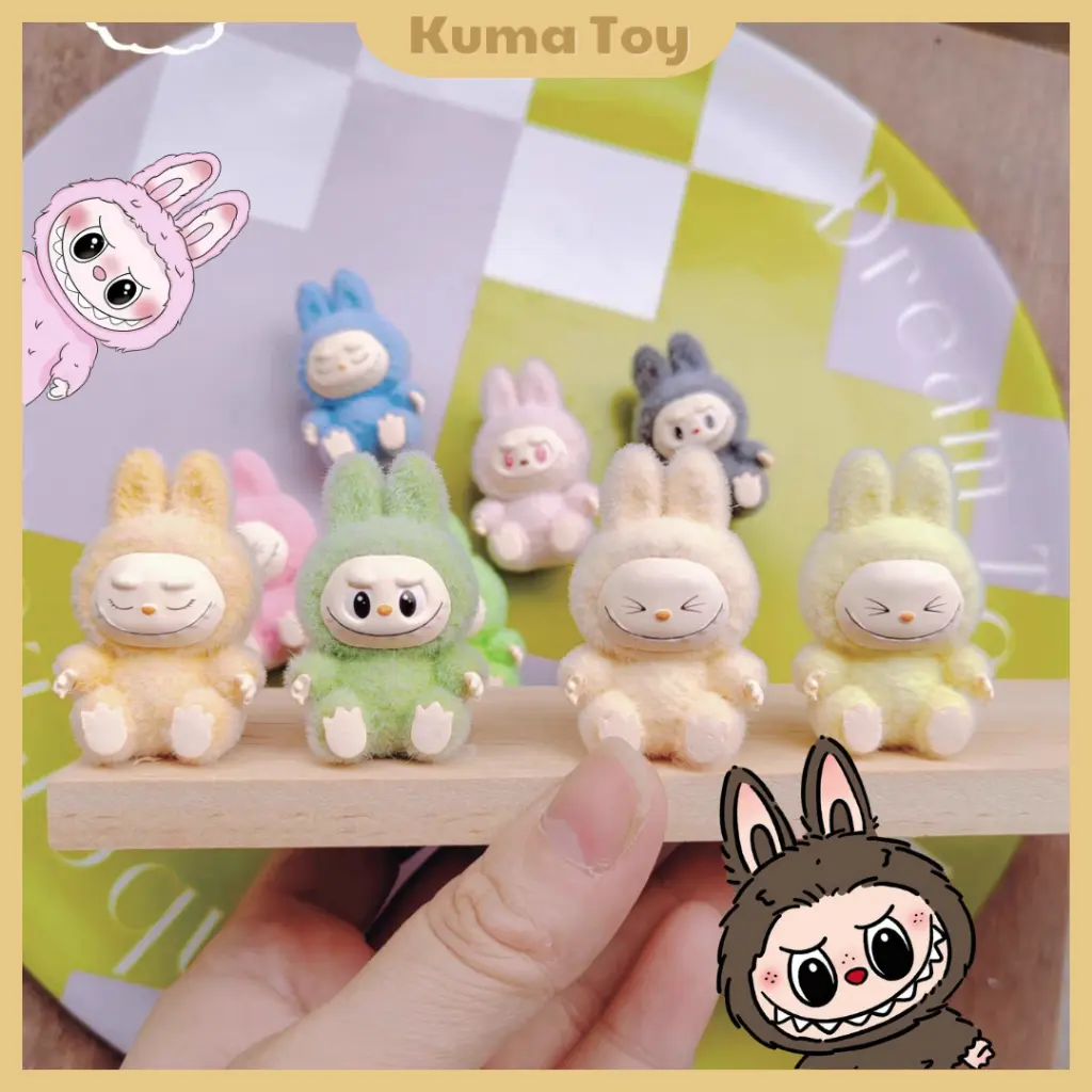 Mô hình Labubu ngồi mini bọc nhung lông mịn 4cm đủ màu siêu cute - đồ chơi trang trí labubu zimomo
