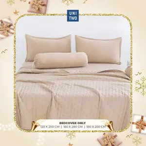 [BED COVER ONLY] Bed Cover Selimut Tidur Lembut Motif Polos - Soft Blanket - OATMEAL, 120CM