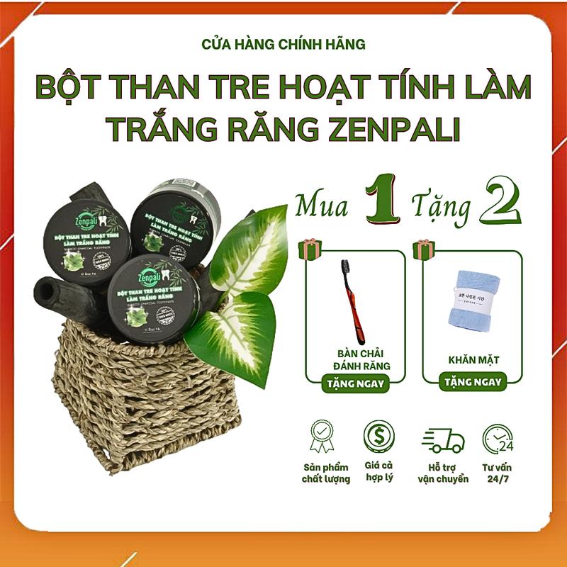 [Mua 1 TẶNG 2] Mua 1 Bột than tre hoạt tính Zenpali [TẶNG] 01 Bàn chải đánh răng và 01 Khăn mặt