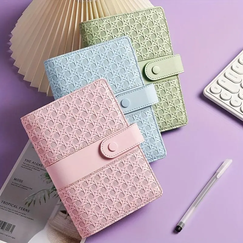 Honeycomb Weaving PU Style Button Series Cash Loose Leaf Notebook, 1 Count Money Saving Planning Notebook, Budget Binder with Zippered Cash Envelope Sheet & Stickers for Budgeting