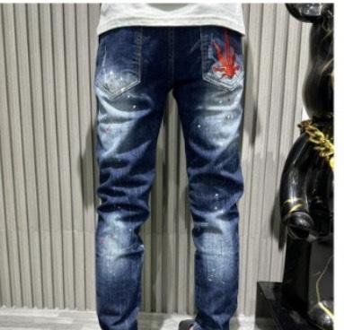 Product Introduction of Quần jean nam xanh dài thêu lá phông đỏ bản 4 cúc Pants Menswear Có Túi 14