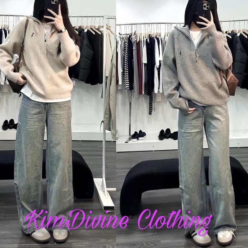 ÁO LEN DỆT KIM NỮ CỔ TRỤ LOGO NGỰA THÊU hàng new mới hottrend 2025 đang được ưa chuông 5M KimDivine Women Top