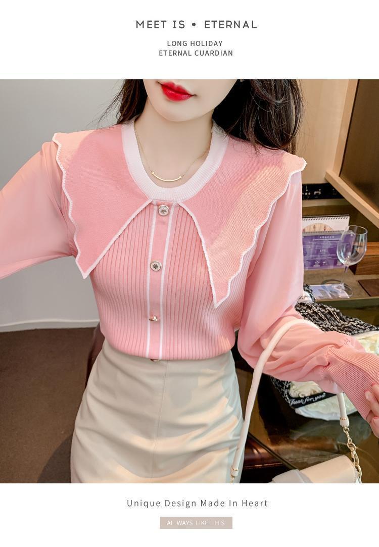 Product Introduction of Áo Len Nữ, Cổ Búp Bê Trông Trẻ Trung Dễ Thương, Màu Hồng, Áo Lớp Nền Dệt Kim, Có Thể Mặc Bên Trong, Hàng Mới Về Mùa Xuân 2024 16