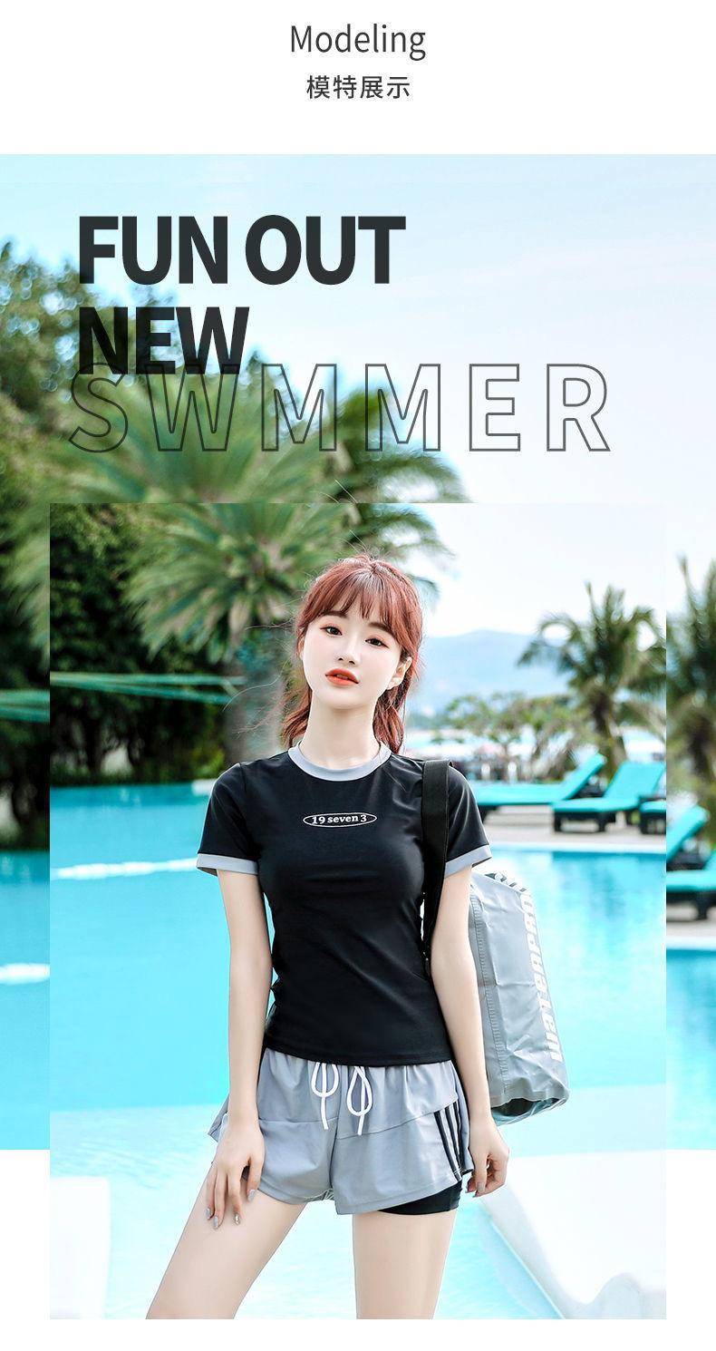Product Introduction of Two-piece Swimsuit for Women with Short Sleeve Belly Cover and Thin Sports Spa 9