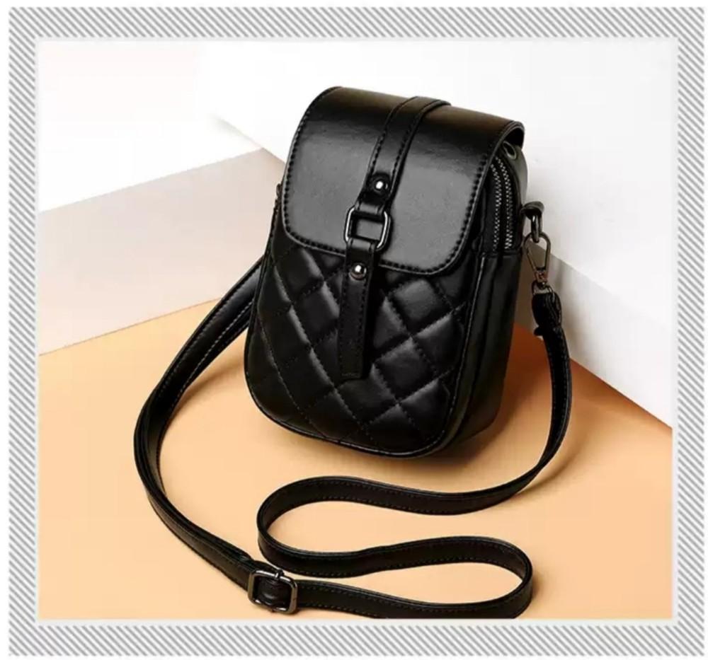 MANONI SHOP - TAS SELEMPANG WANITA MODEL KOREA DESAIN TAS KECIL MINI SLINGBAG TAS HP WANITA BAHAN KUALITAS IMPORT MOTIF JAHIT Kulit PU BISA COD Kanvas Hitam