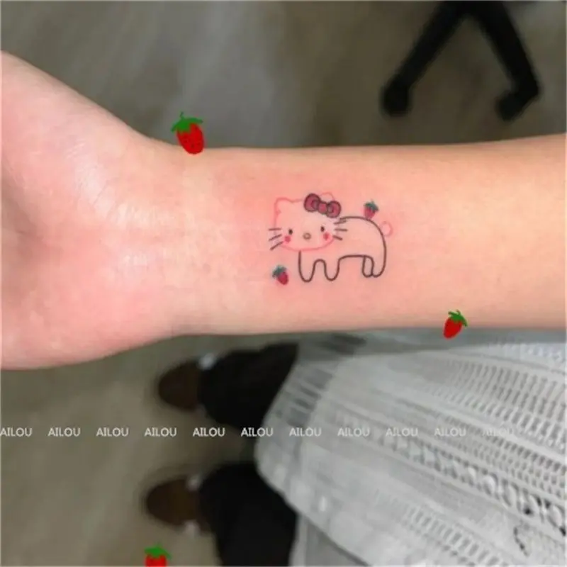 Hình xăm dán Hello Kitty hoa cánh tay hình xăm cô gái mềm mại dễ thương không thấm nước hình xăm coolomi hình xăm nữ nơ tối 3