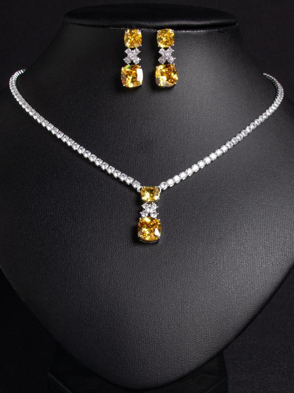 Elegant Artificial Gemstone Decorated Necklace & Dangle Earrings, Fashion Jewelry for Party, Daily Clothing Decor, Trendy All-match & Exquisite Jewelry for Birthday Gift 4
