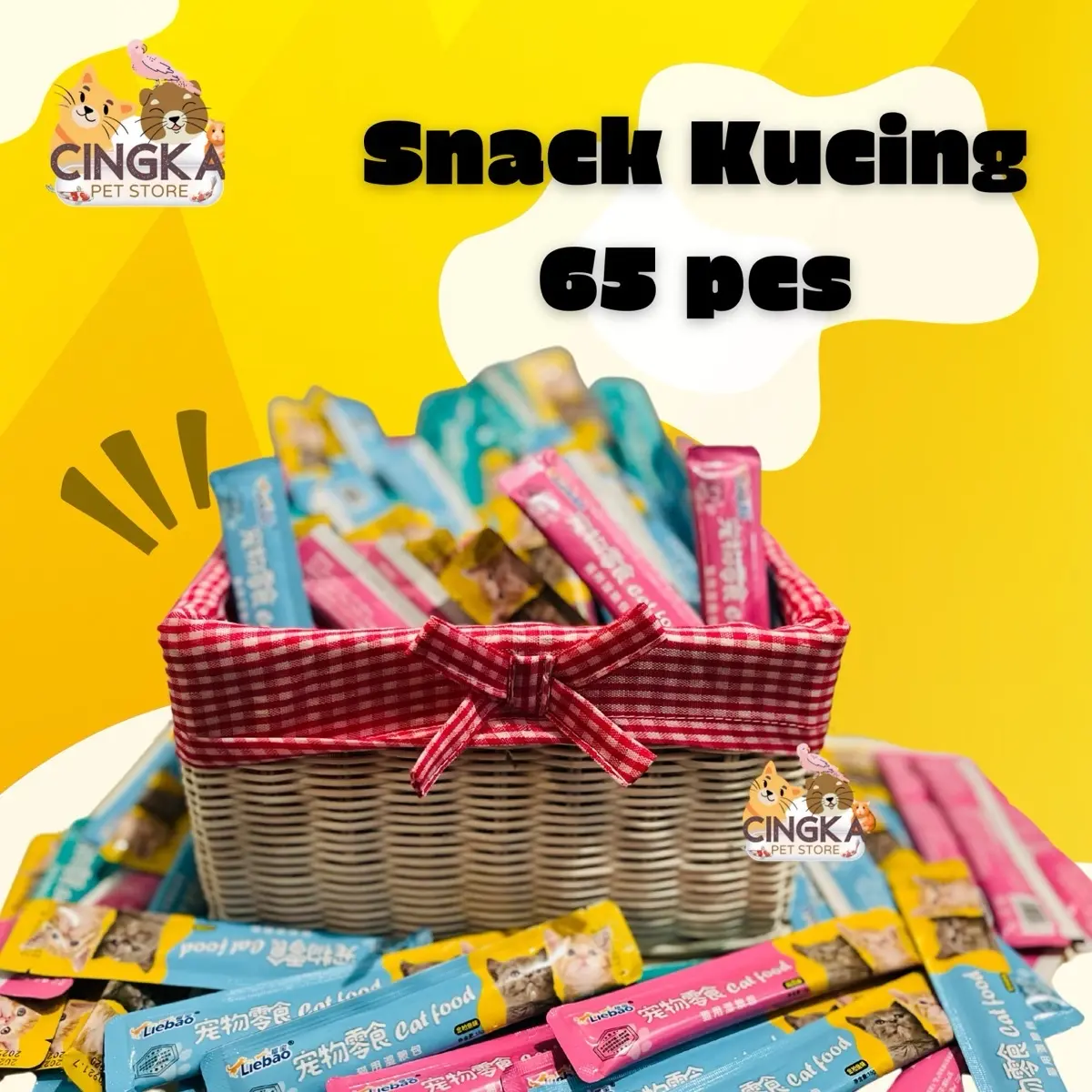 Paket snack Kucing 1 KG 65 PCS kesayangan anabul best seller cingka
