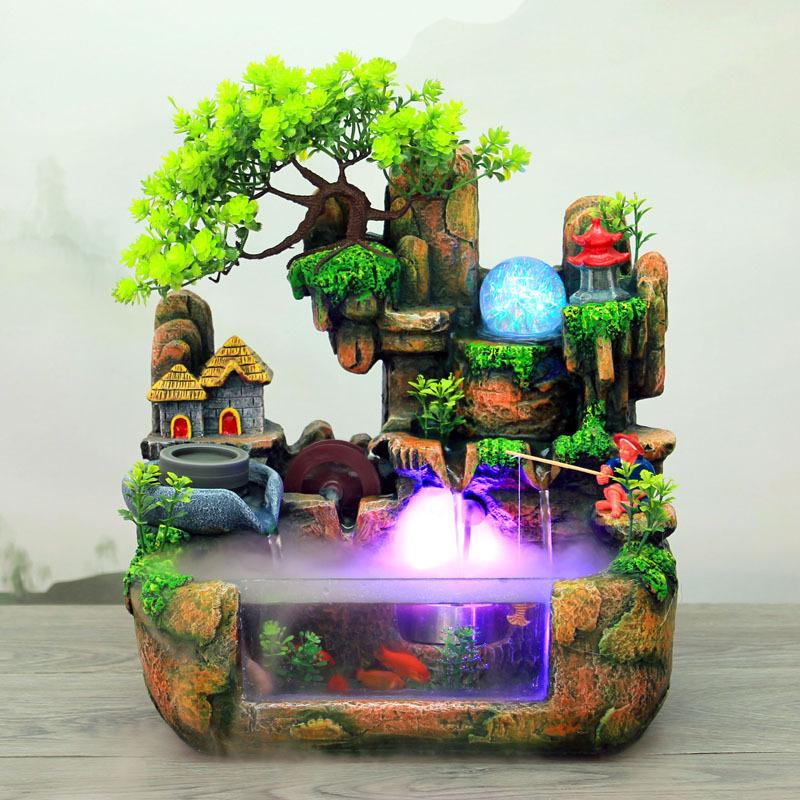 Thác Nước Phong Thuỷ TẶNG KÈM ÔNG CÂU TRANG TRÍ - Tiểu cảnh non bộ-Thác phong thủy mini để bàn Decor Trang Trí Nhà Phòng Khách Decor Phòng