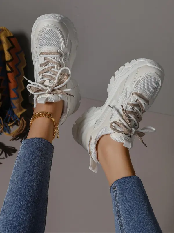 Women's Fashionable Lace Up Platform Sneakers, Casual Comfortable Sports Shoes for Daily Wear, Female All-match Round Toe Shoes for Daily Wear 7