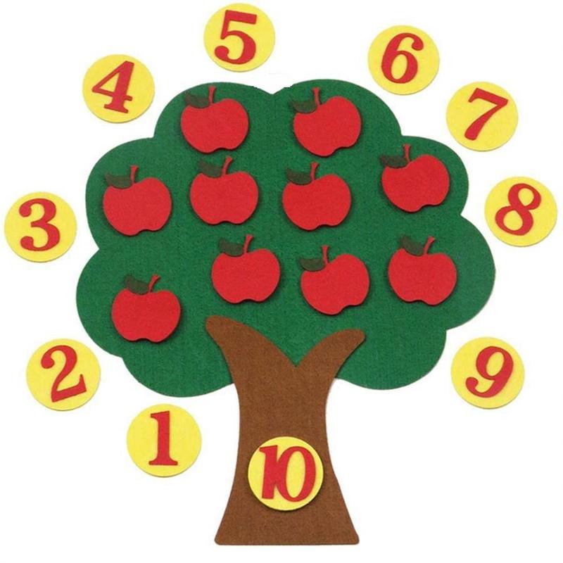 Apple Tree Learning Numbers Felt Board (1 Set), Counters Math Toy, Math Games Manipulatives, Montessori Counting Toy 0