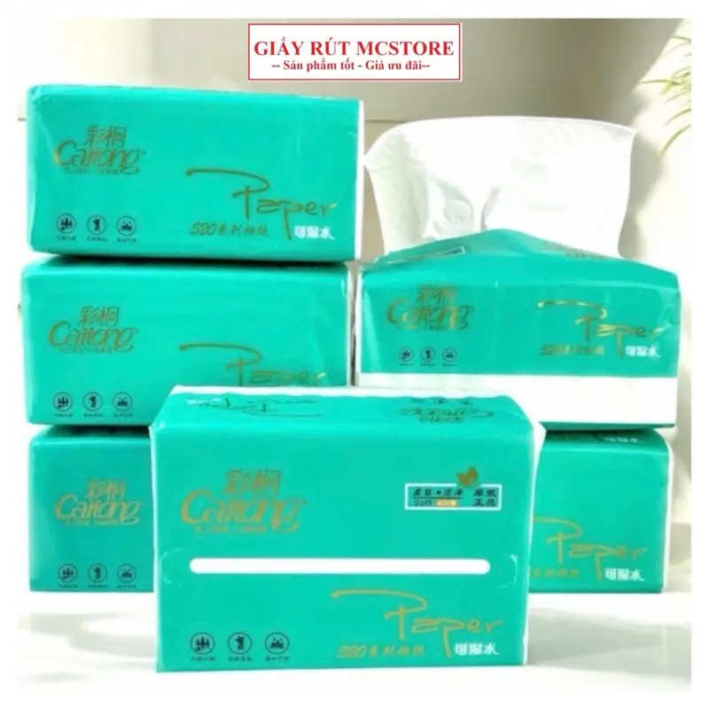 [6 bịch- 48 gói] Caitong xanh, 8 gói 1 bịch, miễn Ship Giấy Ăn, được làm từ bột gỗ, an toàn và tiện lợi, Giấy rút đa năng