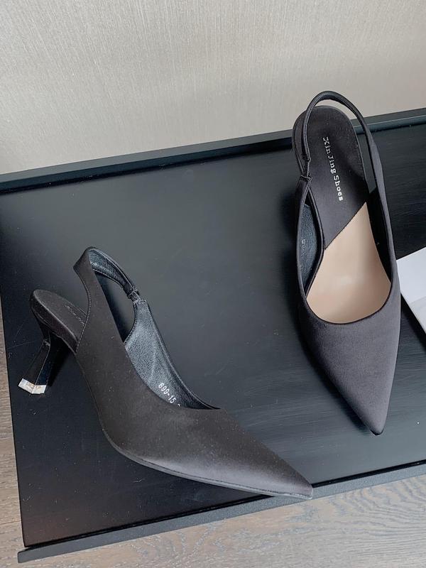 Women's Solid Color Stiletto Heels, Elegant Pointed Toe Slingback Pumps for Work Office, Fashionable Slip on Shoes for Banquet & Wedding Party 6