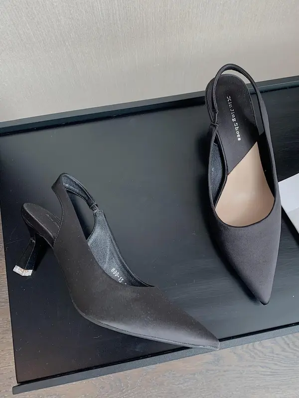 Women's Solid Color Stiletto Heels, Elegant Pointed Toe Slingback Pumps for Work Office, Fashionable Slip on Shoes for Banquet & Wedding Party 6