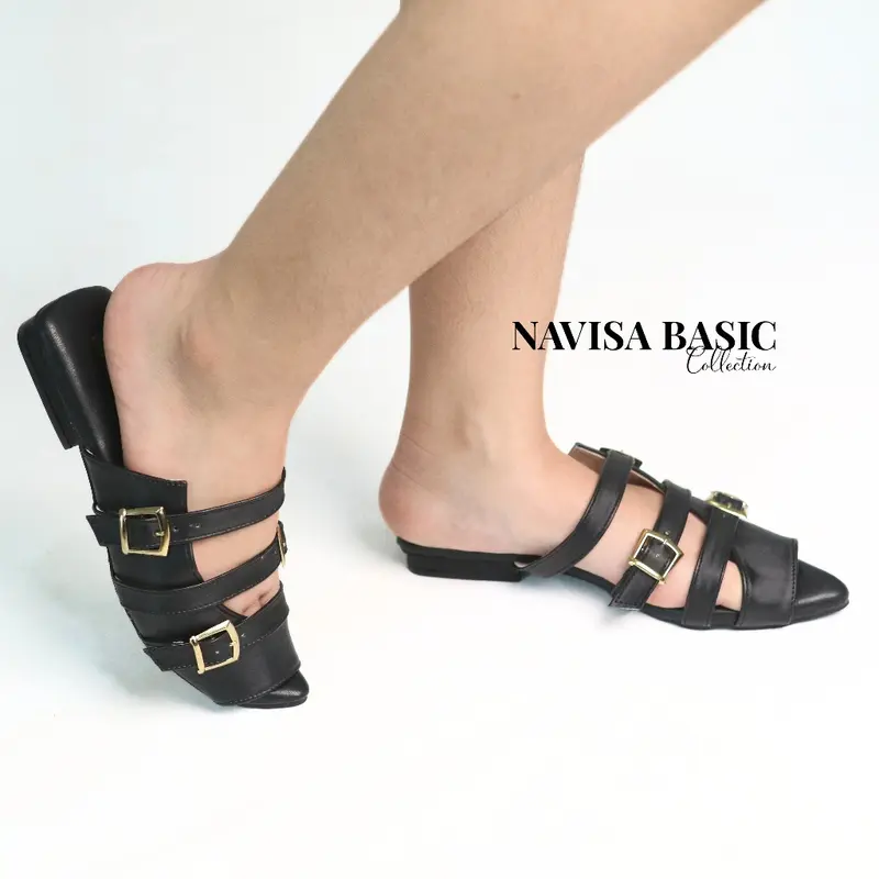 Mules Flatshoes Wanita / Hak 2cm Gesper Sepatu Flat Super Empuk Navisa Basic collection Damelia vivi nichi clavio 6