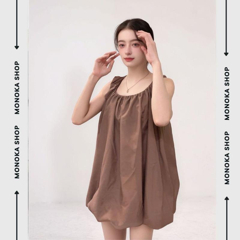 Product Introduction of ( Ảnh thật) Váy 2 dây babydoll dáng bí phồng 2 lớp cổ vuông  Đầm bầu áo dáng rộng cute dễ thương chubby T219G MONOKA 33